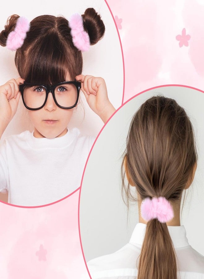 Apausvcm 2 Pcs Pink Pom Pom Hair Tie, Fuzzy Furry Faux Rabbit Fur Scrunchies Baby Hair Ties Ponytail Holders Pom Hair Accessories for Girls Women (Pink) - Image 5